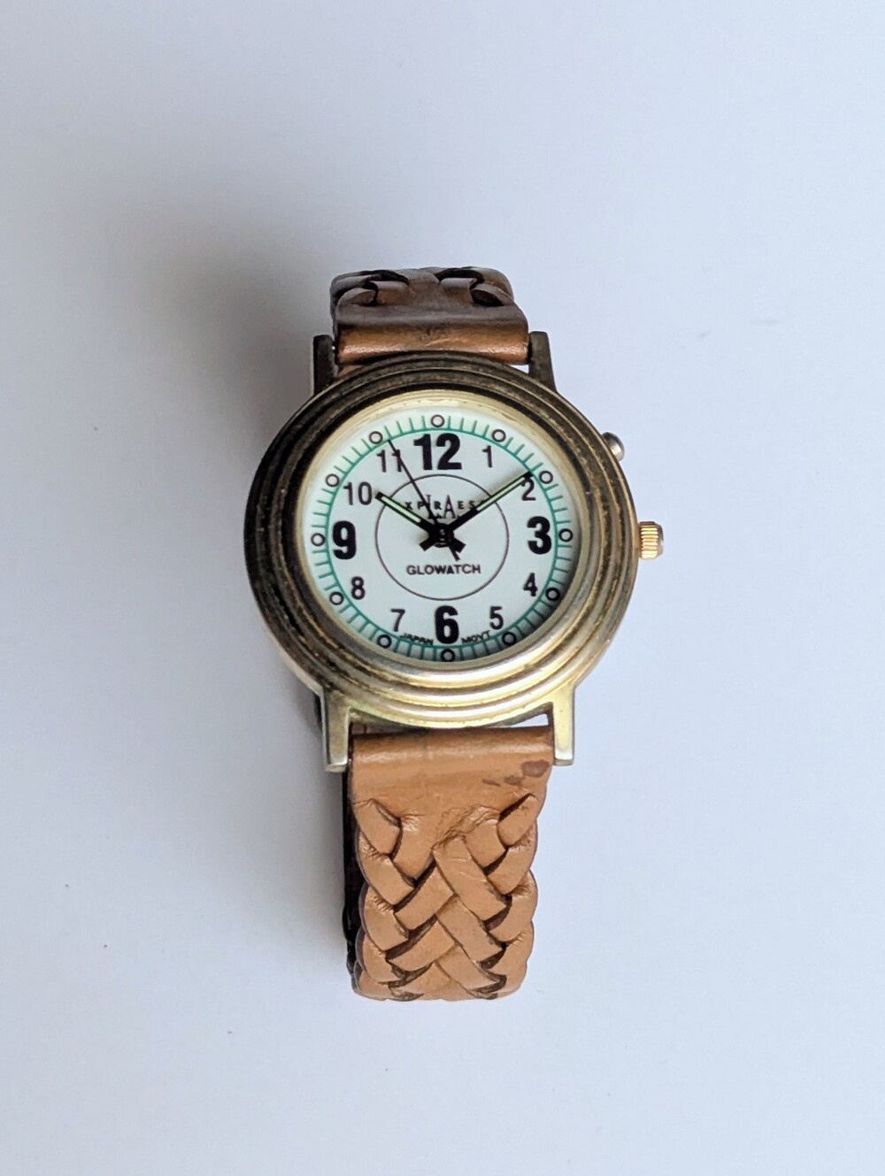 Vintage LA Express Braided Leather Woven Strap Glow Watch Quartz-Working Battery